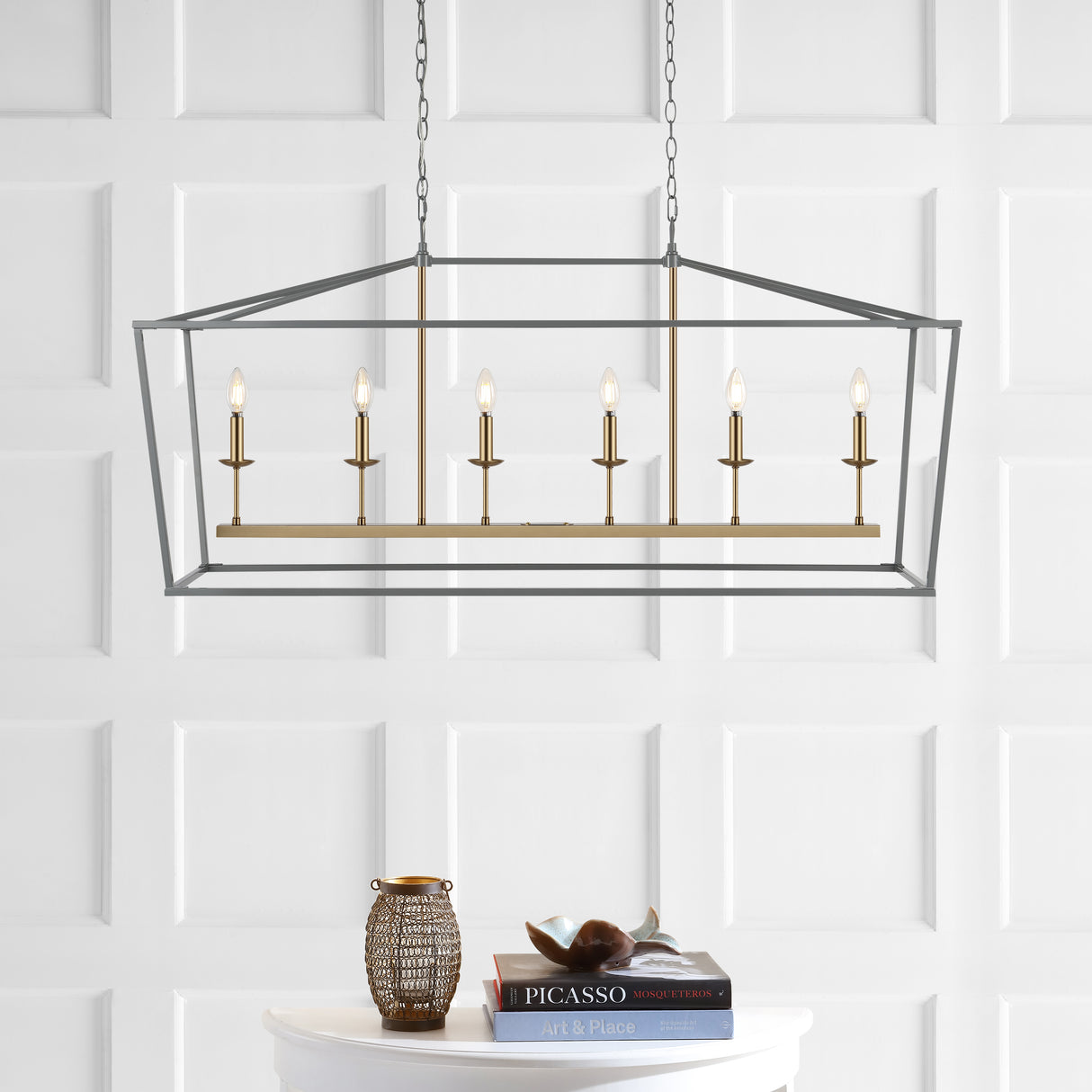 Pagoda Linear 6-Bulb Classic Traditional Metal LED Pendant