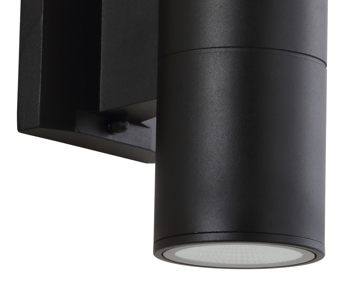 Duo 2-Light Modern Midcentury Cylinder Outdoor Metal/Glass Integrated LED Wall Sconce with Uplight