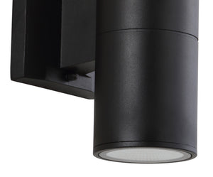 Duo 2-Light Modern Midcentury Cylinder Outdoor Metal/Glass Integrated LED Wall Sconce with Uplight