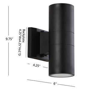 Duo 2-Light Modern Midcentury Cylinder Outdoor Metal/Glass Integrated LED Wall Sconce with Uplight
