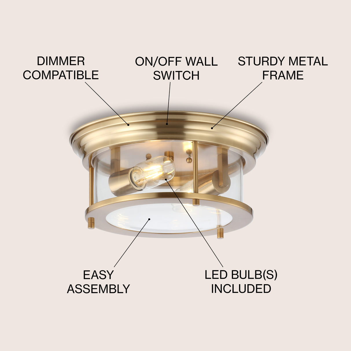 Lauren 2-Light Metal/Glass LED Flush Mount