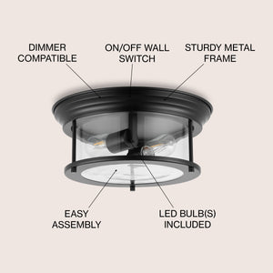 Lauren 2-Light Metal/Glass LED Flush Mount