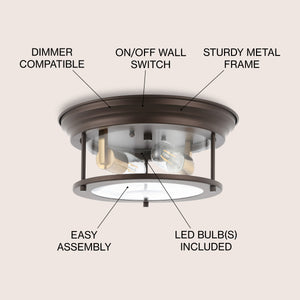 Lauren 2-Light Metal/Glass LED Flush Mount