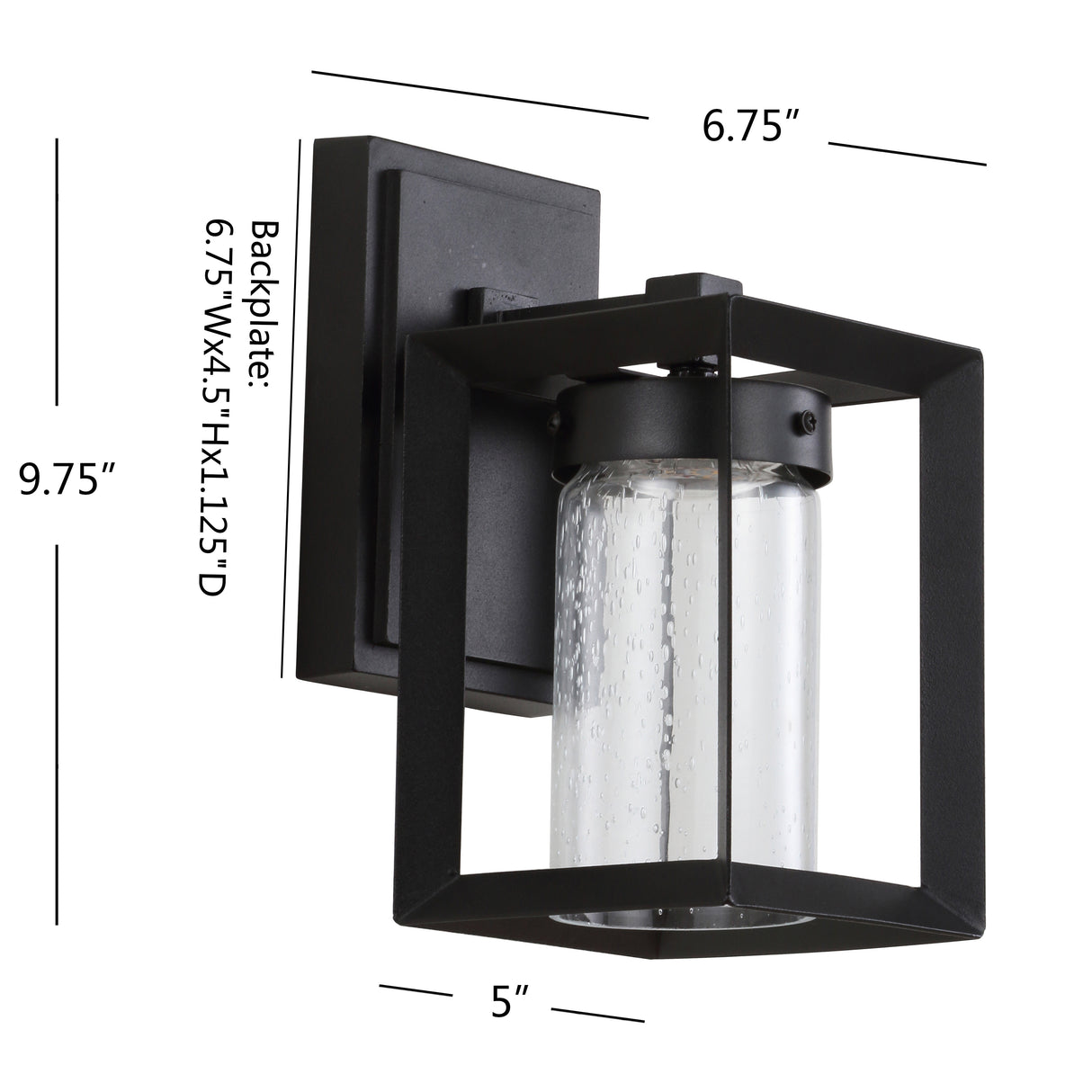 Nate Outdoor Modern Cube Seeded Glass/Metal Integrated LED Wall Sconce