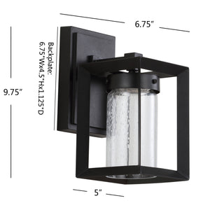 Nate Outdoor Modern Cube Seeded Glass/Metal Integrated LED Wall Sconce