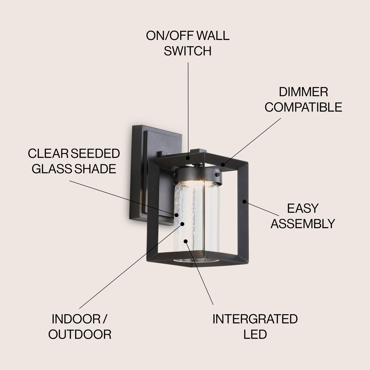 Nate Outdoor Modern Cube Seeded Glass/Metal Integrated LED Wall Sconce