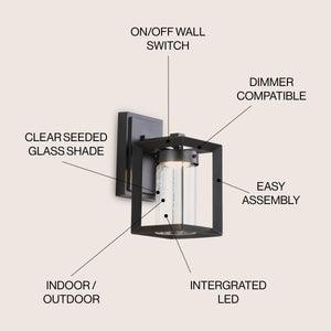 Nate Outdoor Modern Cube Seeded Glass/Metal Integrated LED Wall Sconce