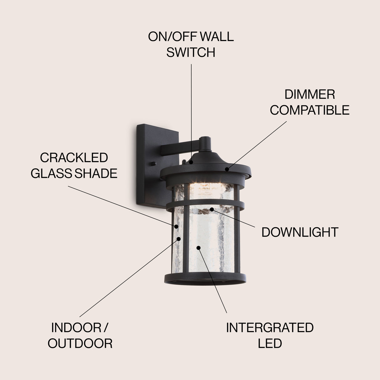 Campo Outdoor Wall Lantern Crackled Glass/Metal Integrated LED Wall Sconce