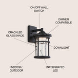 Campo Outdoor Wall Lantern Crackled Glass/Metal Integrated LED Wall Sconce