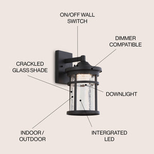 Campo Outdoor Wall Lantern Crackled Glass/Metal Integrated LED Wall Sconce