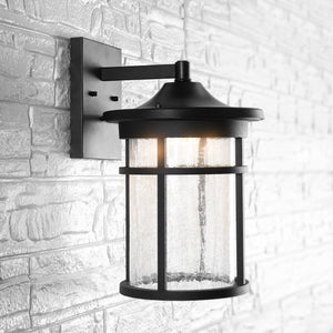 Porto-Outdoor-Wall-Lantern-Crackled-Glass/Metal-Integrated-LED-Wall-Sconce-Wall-Sconces
