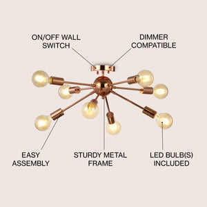 Copper 8-Light Sputnik Metal LED Flush-Mount