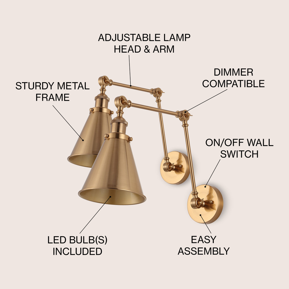 Rover Adjustable Classic Glam Arm Metal LED Wall Sconce