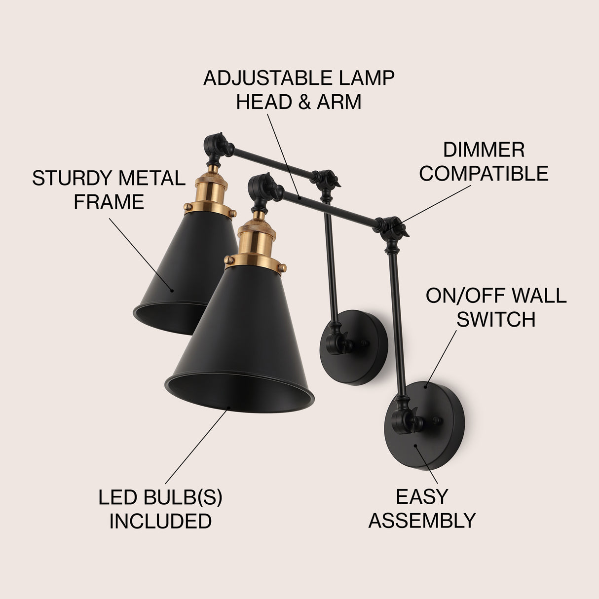 Rover Adjustable Classic Glam Arm Metal LED Wall Sconce