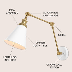 Rover Classic Industrial Metal Adjustable Arm LED Wall Sconce