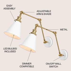 Rover Classic Industrial Metal Adjustable Arm LED Wall Sconce (Set of 2)