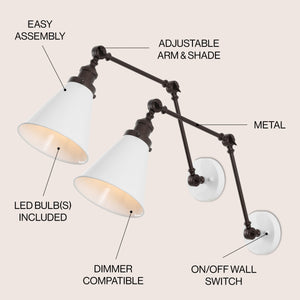 Rover Classic Industrial Metal Adjustable Arm LED Wall Sconce (Set of 2)