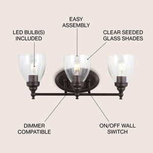 Marais 3-Light Metal/Glass LED Vanity