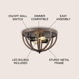 Darlene 2-Light Iron Rustic Farmhouse LED Flush Mount