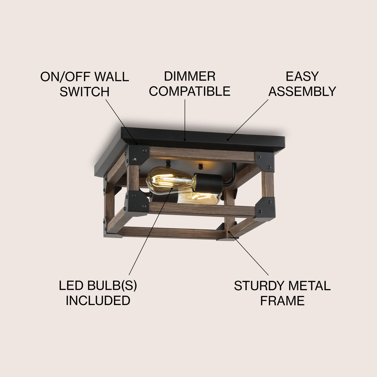 Cheshire 2-Light Iron Rustic Farmhouse LED Flush Mount