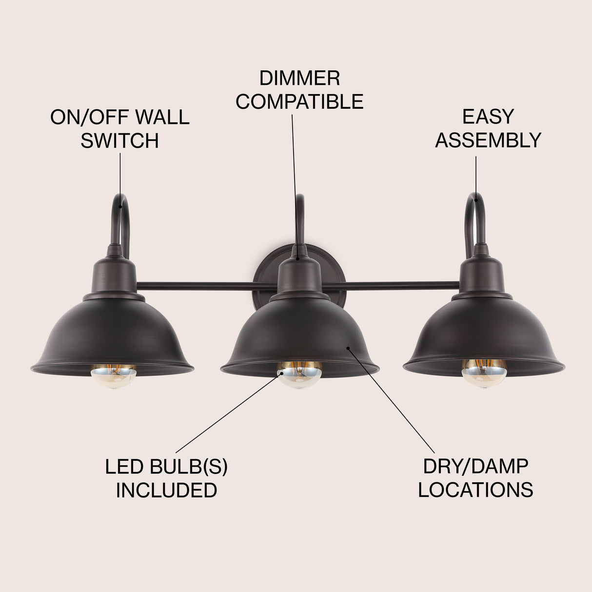 Frisco 3-Light Farmhouse Industrial Iron Shade Vanity