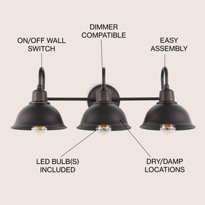 Frisco 3-Light Farmhouse Industrial Iron Shade Vanity