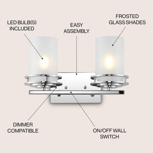 Fairfax 2-Light Metal/Frosted Glass Contemporary Glam LED Vanity Light