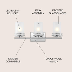 Fairfax 3-Light Metal/Frosted Glass Contemporary Glam LED Vanity Light
