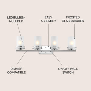 Fairfax 4-Light Metal/Frosted Glass Contemporary Glam LED Vanity Light