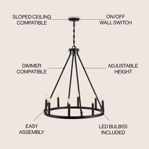 Oberto 8-Light Iron Rustic Farmhouse LED Chandelier