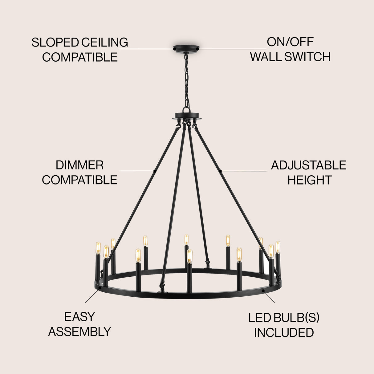 Gio 12-Light Iron Classic Industrial Ring LED Chandelier