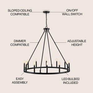 Gio 12-Light Iron Classic Industrial Ring LED Chandelier