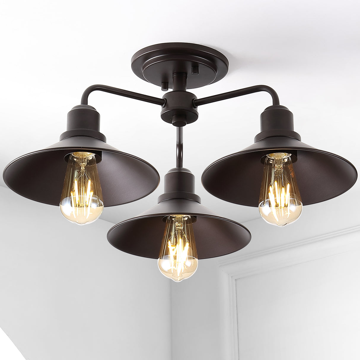 Calvin 3-Light Iron Industrial LED Semi Flush Mount
