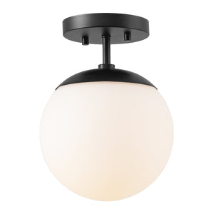 Marcel 1-light bohemian farmhouse iron/frosted glass led semi flush mount