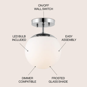 Marcel 1-light bohemian farmhouse iron/frosted glass led semi flush mount