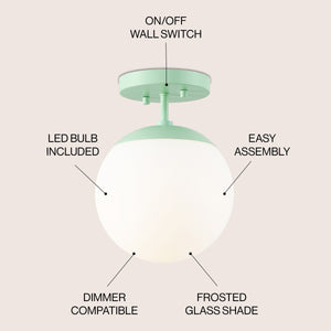 Marcel 1-light bohemian farmhouse iron/frosted glass led semi flush mount