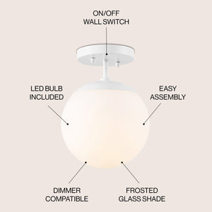 Marcel 1-light bohemian farmhouse iron/frosted glass led semi flush mount