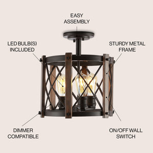 Ferme 3-Light Iron Rustic Farmhouse LED Flush Mount