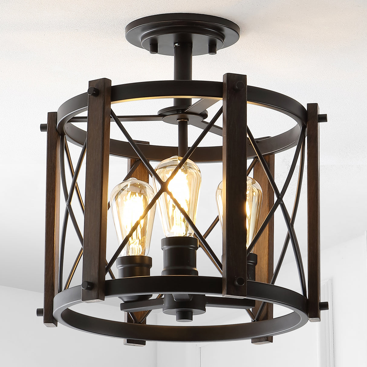 Ferme 3-Light Iron Rustic Farmhouse LED Flush Mount