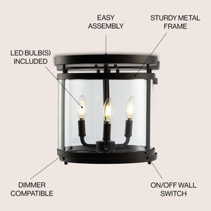 Ciel 3-Light Metal/Glass Rustic Vintage LED Flush Mount