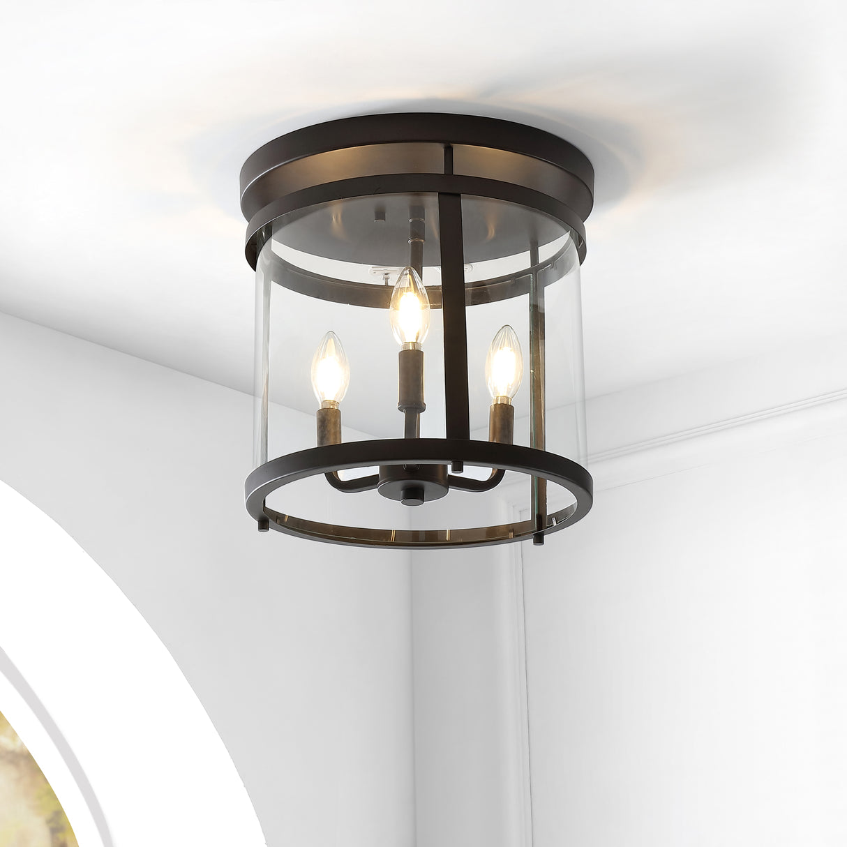 Ciel 3-Light Metal/Glass Rustic Vintage LED Flush Mount