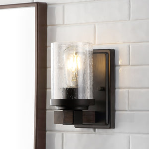 Bungalow 1-Light Iron/Seeded Glass Rustic Farmhouse LED Vanity Light