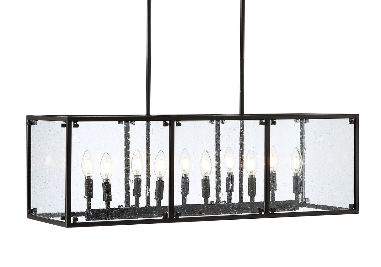 Paysan-Linear-10-Light-Adjustable-Iron/Seeded-Glass-Rustic-Farmhouse-LED-Pendant-Pendants