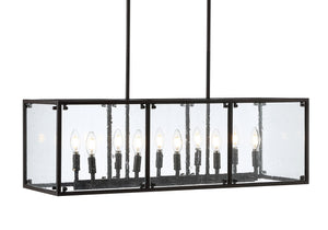 Paysan-Linear-10-Light-Adjustable-Iron/Seeded-Glass-Rustic-Farmhouse-LED-Pendant-Pendants