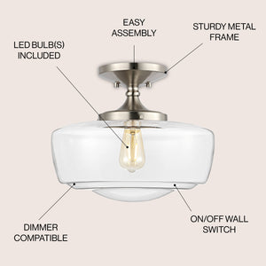 Marfa Glass/Iron Farmhouse Modern LED Flush Mount