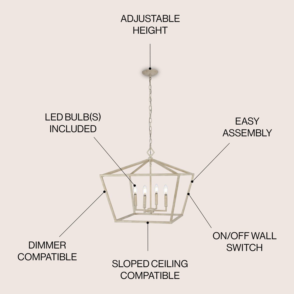 Gatsby 4-Light Adjustable Iron Rustic Glam LED Pendant