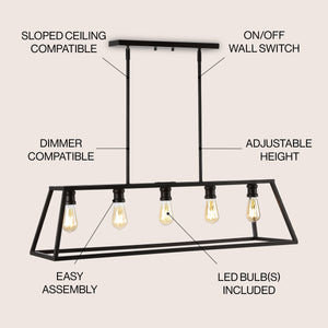 Floyd 5-Light Adjustable Iron Farmhouse Vintage LED Dimmable Pendant