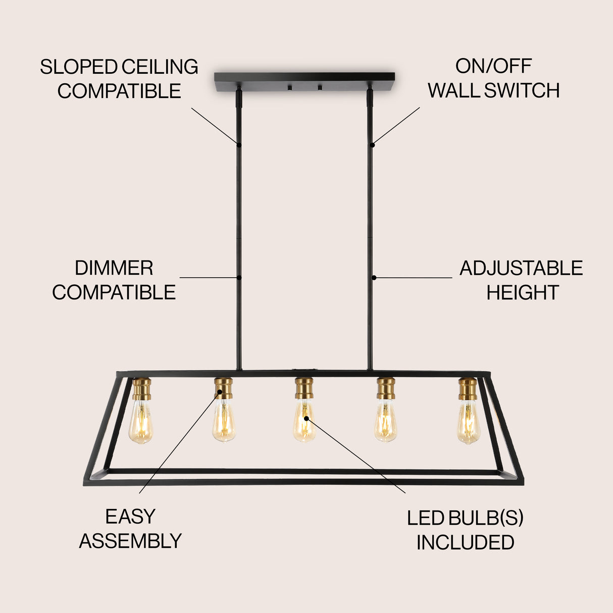Floyd 5-Light Bohemian Farmhouse Iron Adjustable LED Pendant