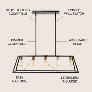 Floyd 5-Light Bohemian Farmhouse Iron Adjustable LED Pendant