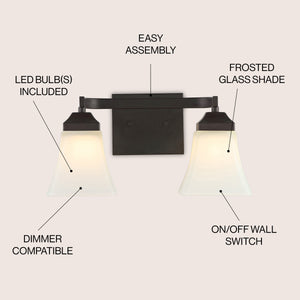 Staunton 2-Light Iron/Glass Modern Cottage LED Vanity Light